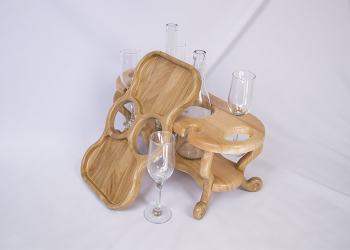 КБ Рукоделки: подарки и изделия из дерева на заказ Винный столик на четыре бокала и две бутылки со съёмной тарелкой-подносом 